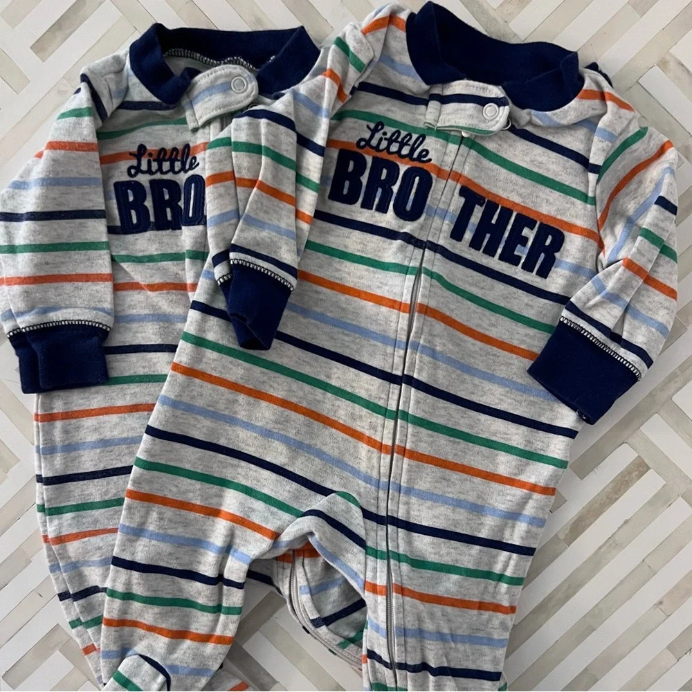 CARTERS Little Brother Striped Footies Bundle, 3mo